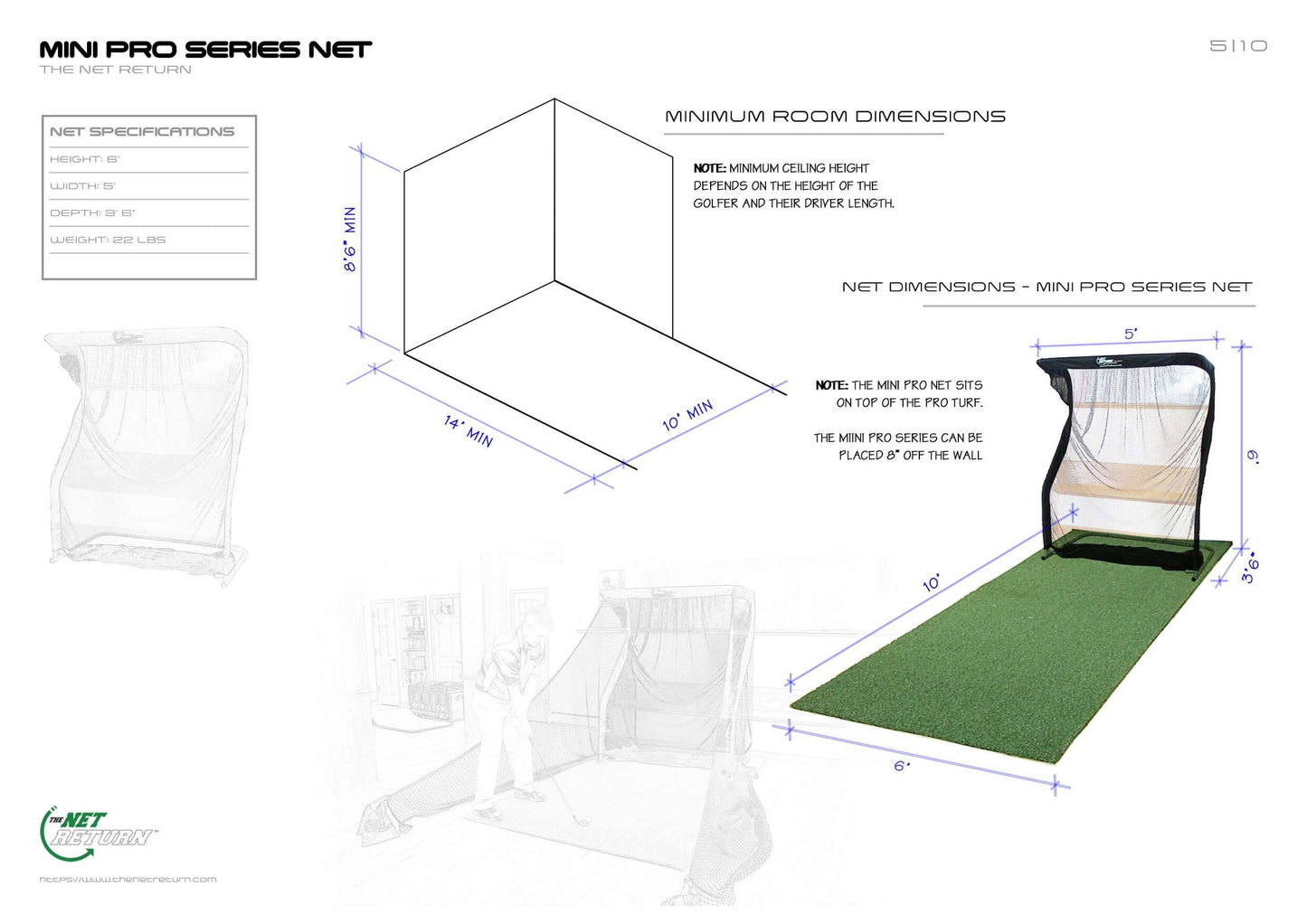 The Net Return Mini Home Series V2 - 5'w x 6' h Golf Net-My Golf Direct