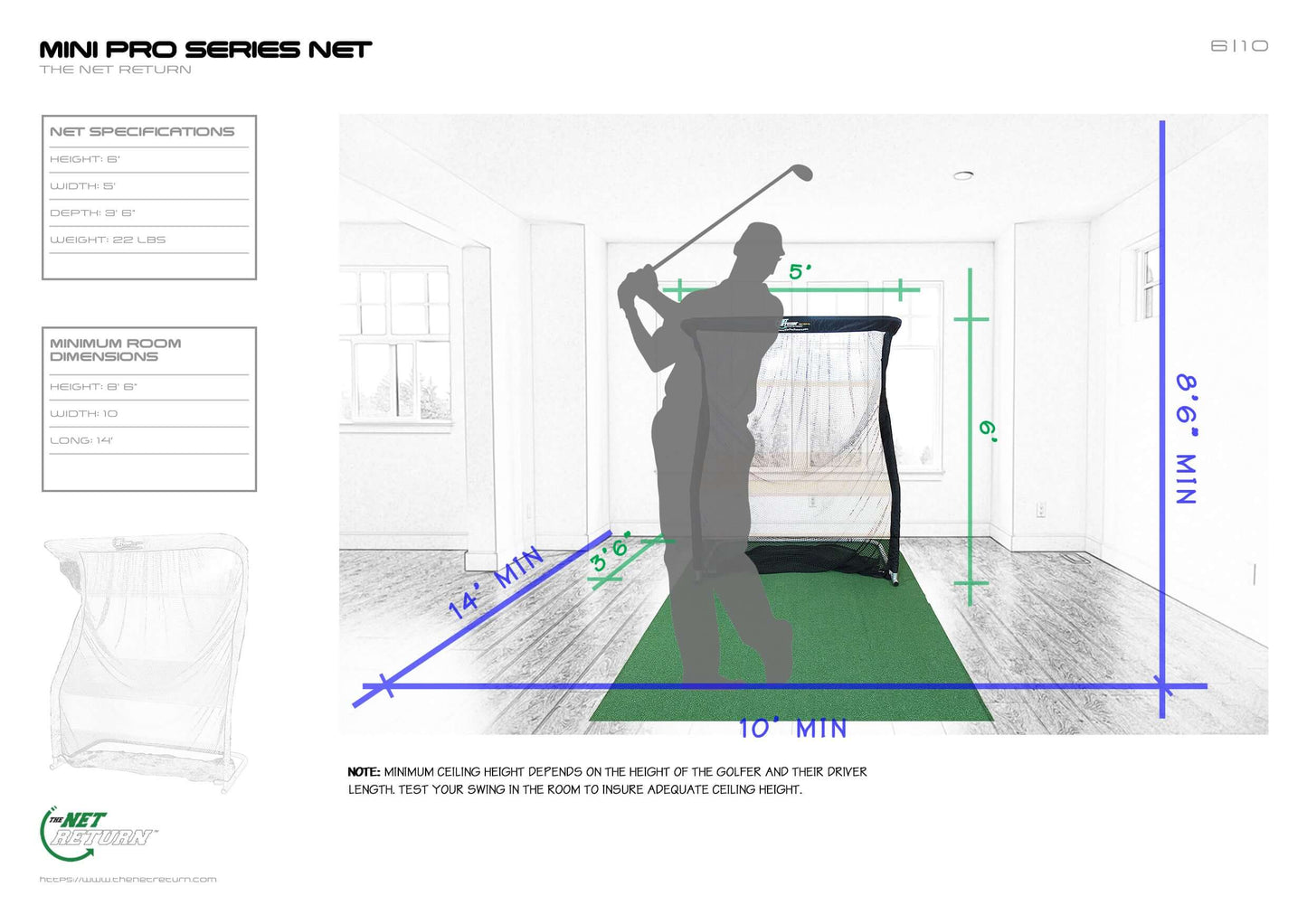 The Net Return Mini Home Series V2 - 5'w x 6' h Golf Net-My Golf Direct